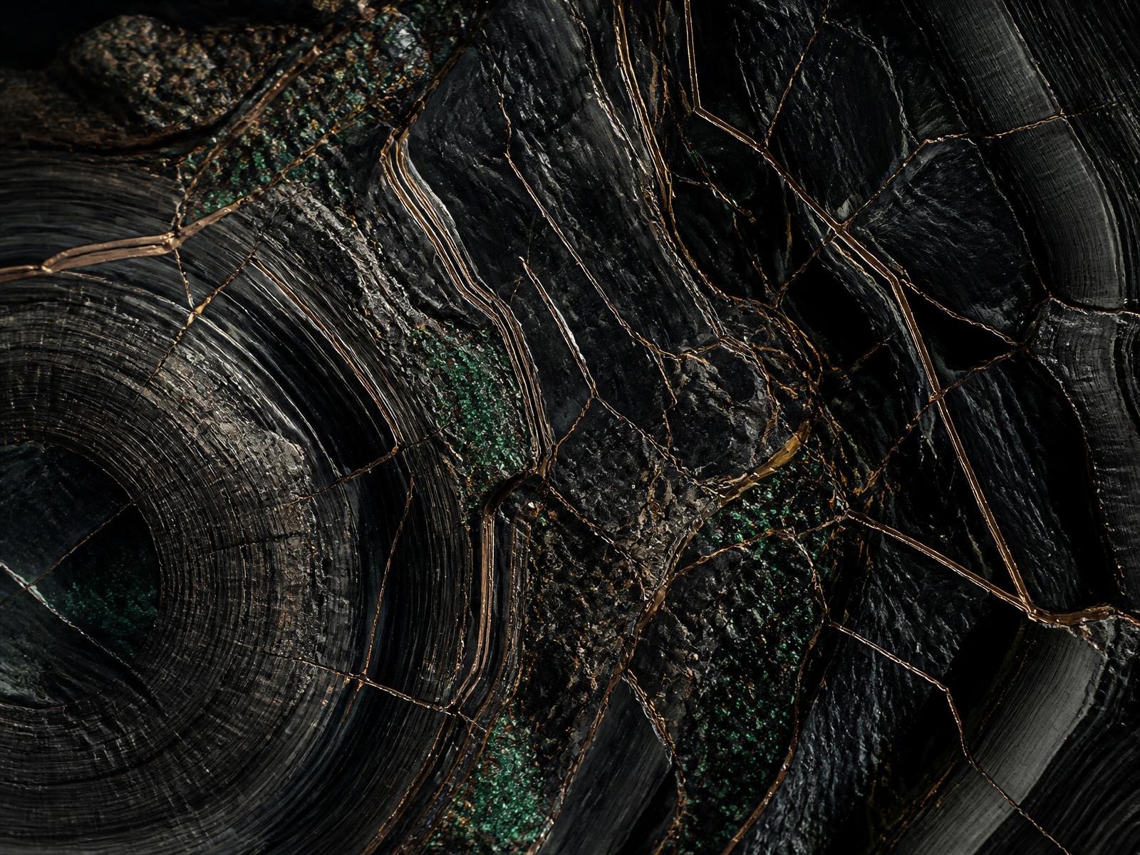 Macro cross-section of a mineral core sample with metallic veining
